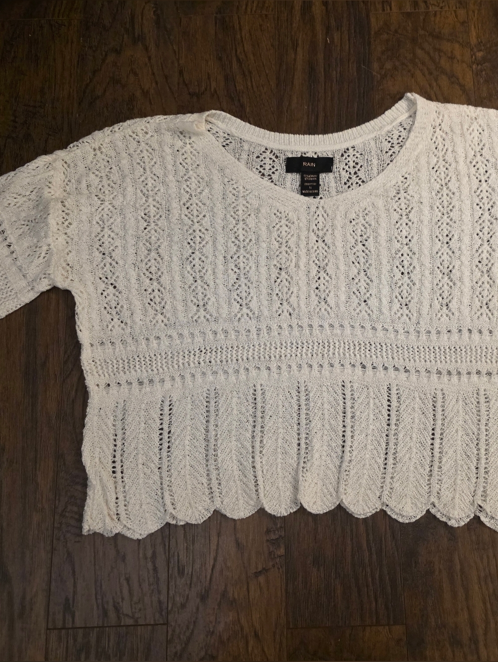 RAN Open-Knit Scoop Neck Sweater in Ivory